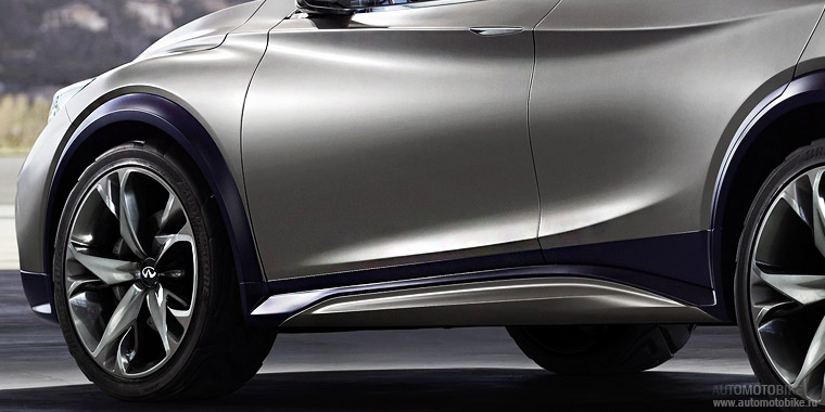 В дизайне кузова кроссовера Infiniti QX30 просматривается не только плавность линий , эстетичность и японская утонченность, но и активный стиль жизни. Дизайнеры компании по-особому выделили все части кузова В дизайне кузова кроссовера Infiniti QX30 просматривается не только плавность линий , эстетичность и японская утонченность, но и активный стиль жизни. Дизайнеры компании по-особому выделили все части кузова