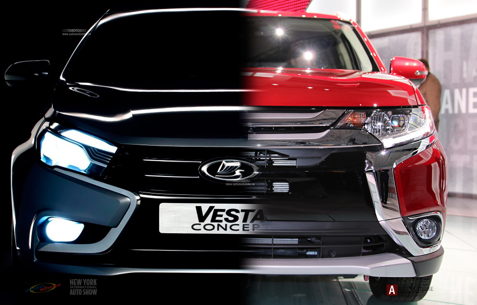 Сравнение передней части решетки радиатора Lada Vesta и Mitsubishi Outlander 2016 Сравнение передней части решетки радиатора Lada Vesta и Mitsubishi Outlander 2016 - фотографии сравнения